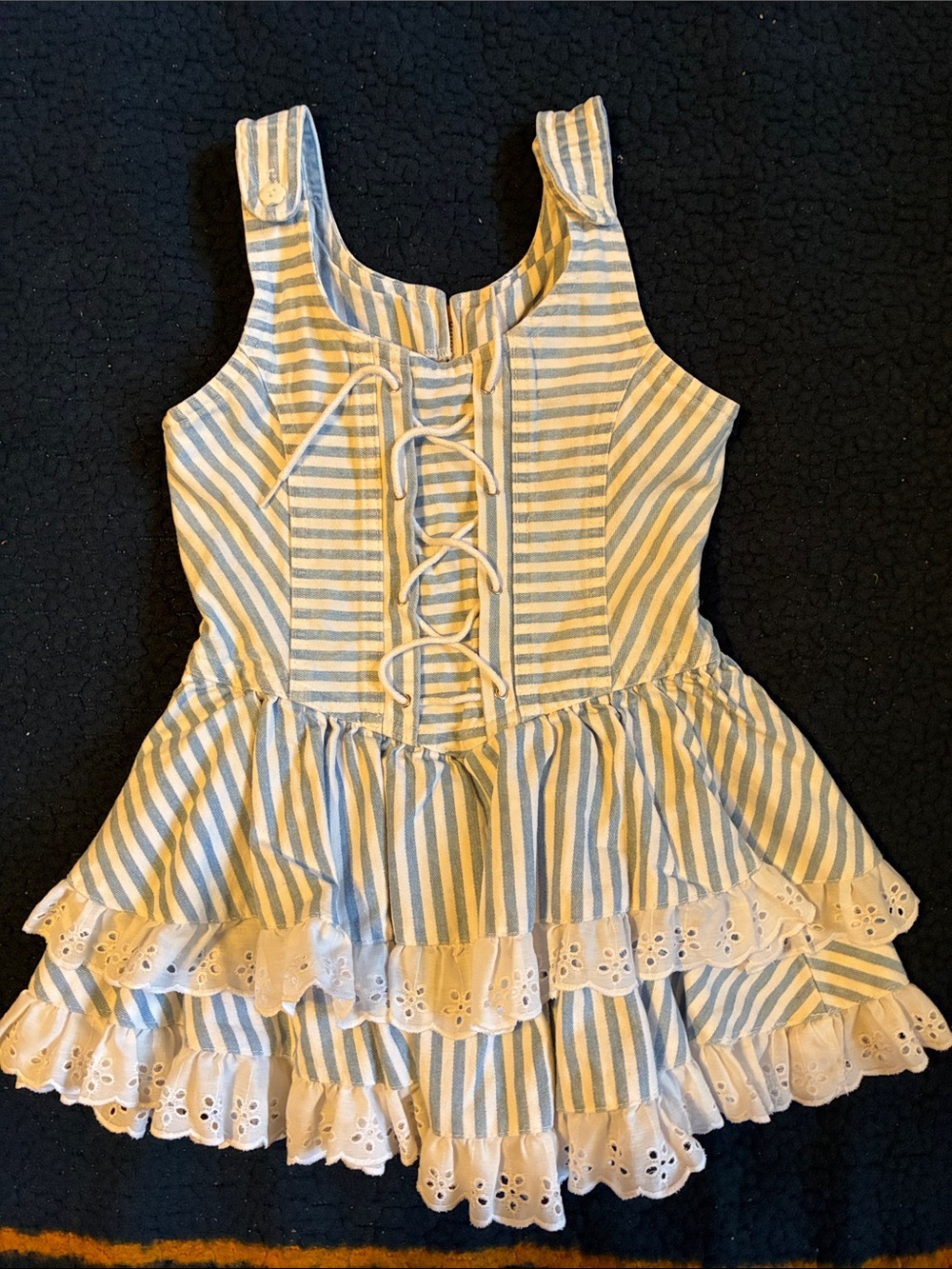 Trixx vintage Blue and White Striped Lace-Up Ruffle Dress